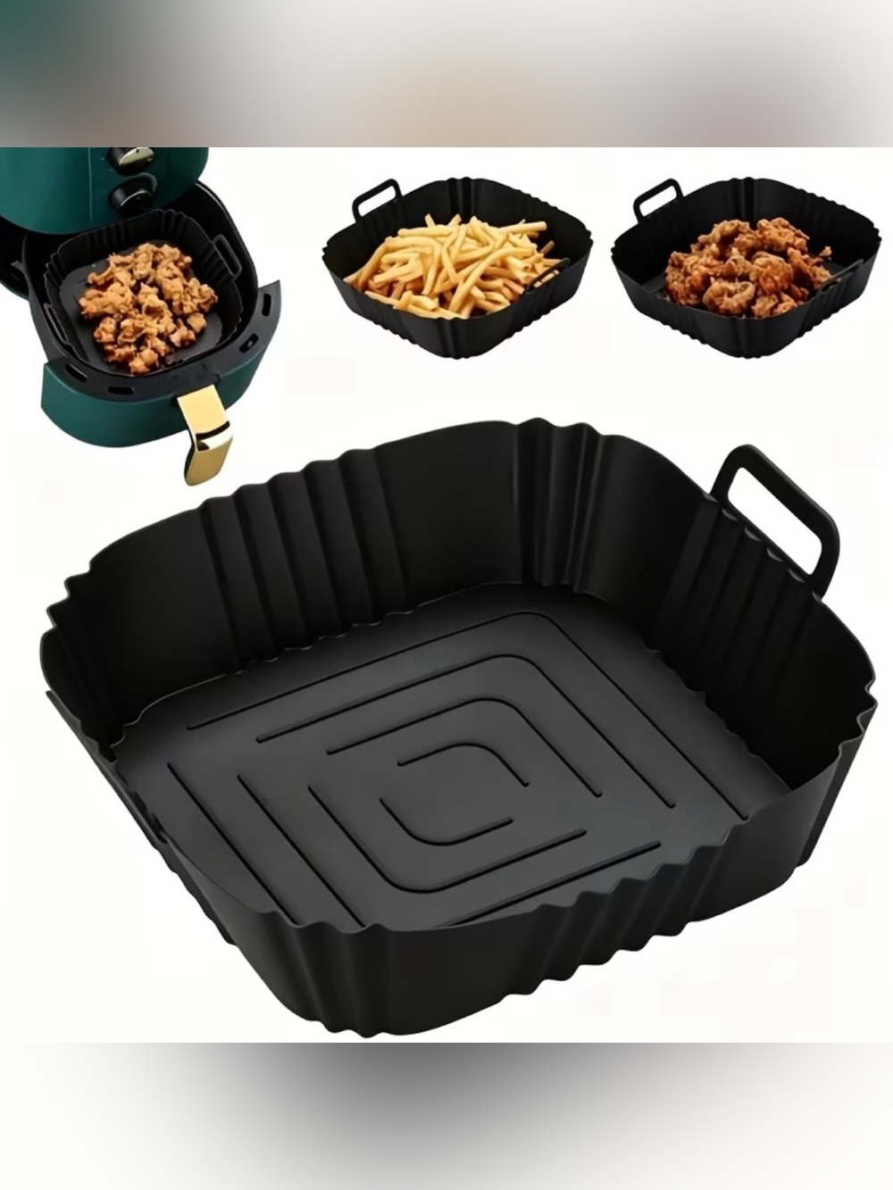 Black Silicone Air Fryer Multi-Use Basket Liner NEW